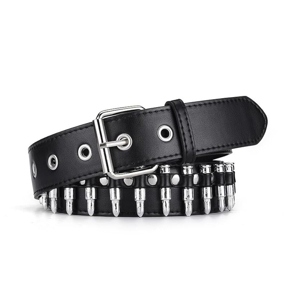 8692 Black Studded Belt Punk Rock Rivet Belt Grommet Threads Belt With Bright